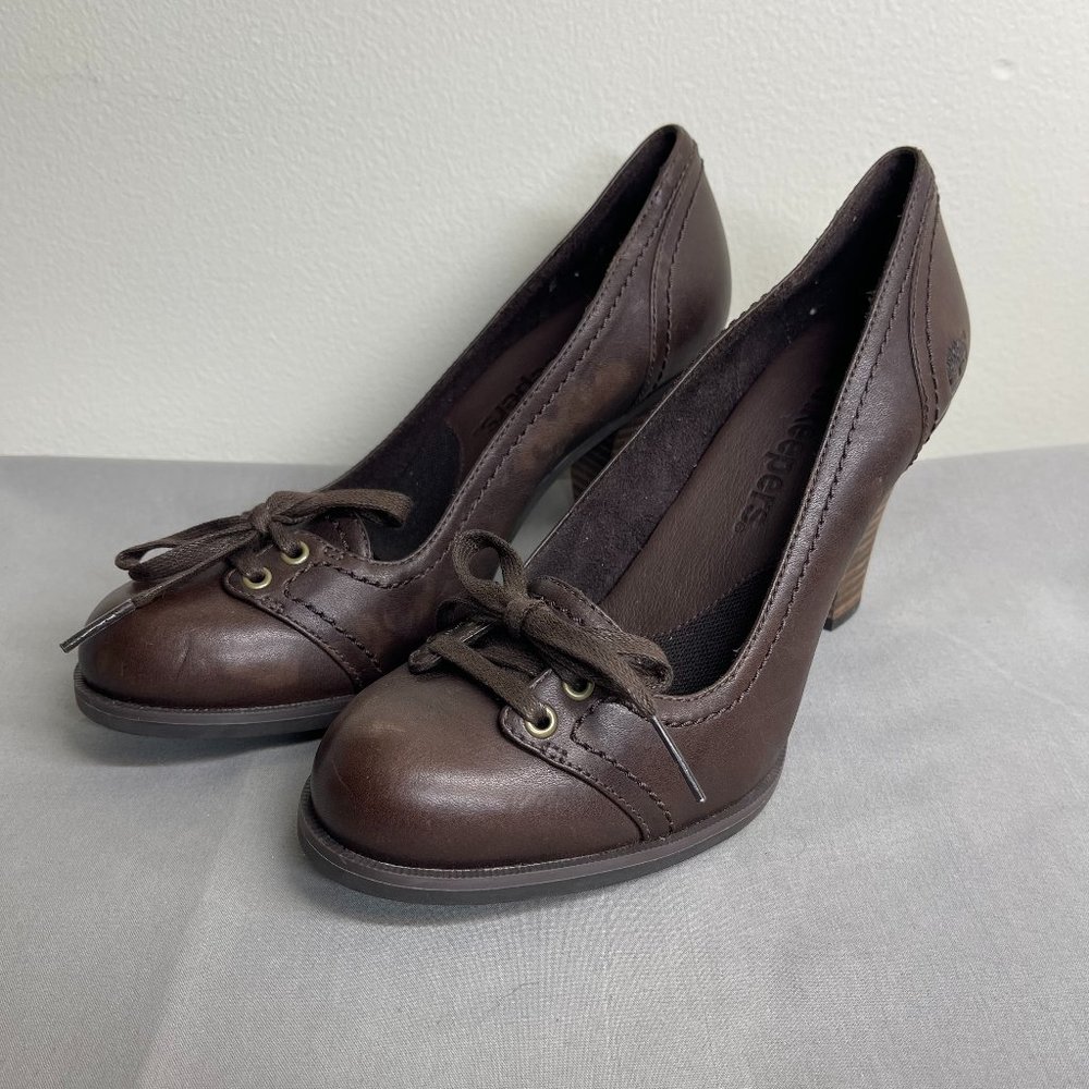 Timberland Earthkeepers Women's Brown Lace Front Leather Heeled Pump Size 7M